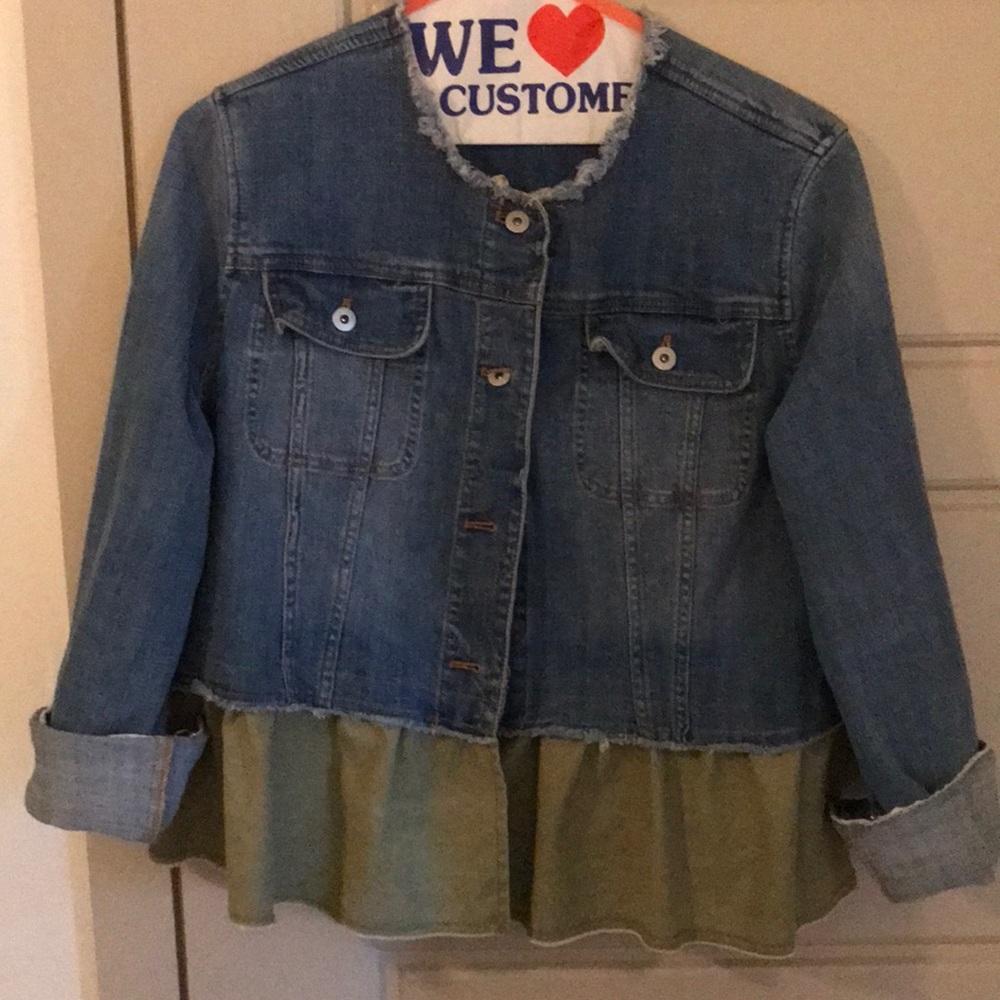 Mixed media peplum jean jacket